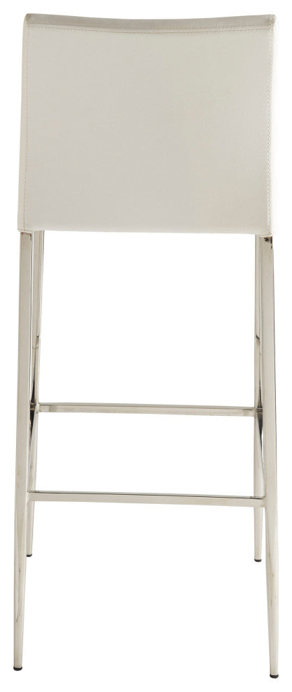 Diana-B Bar Stool, White With Polished Stainless Steel
