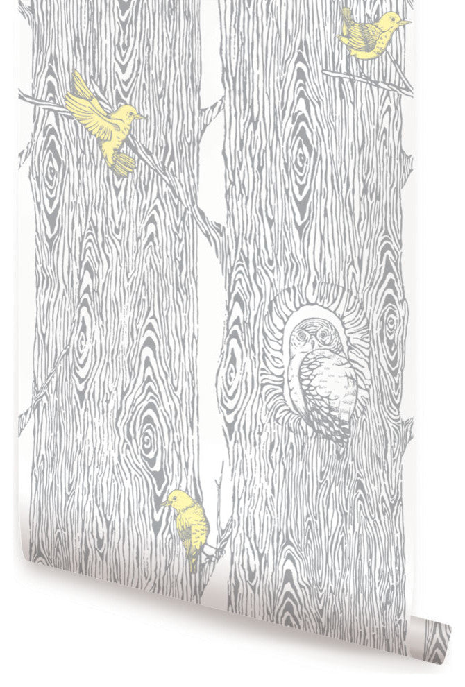 Forest Peel and Stick Vinyl Wallpaper, Cool Gray / Yellow, 24"w X 60"h