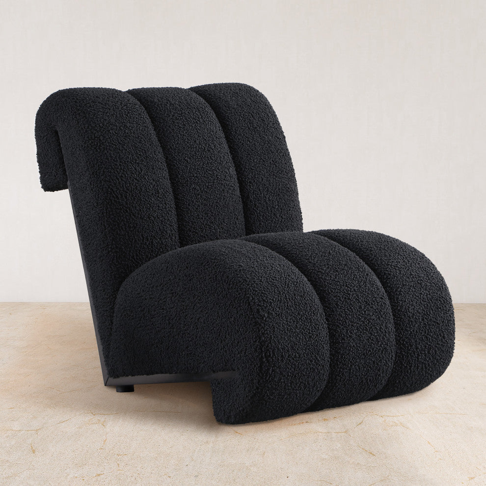 Swoon Faux Sheepskin Upholstered Accent Chair, Black, Black Oak Veneer