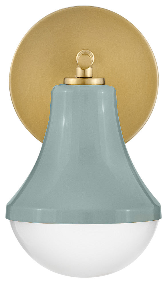 Lark Haddie 9" Modern Bath Sconce, Seafoam+ Lacquered Brass