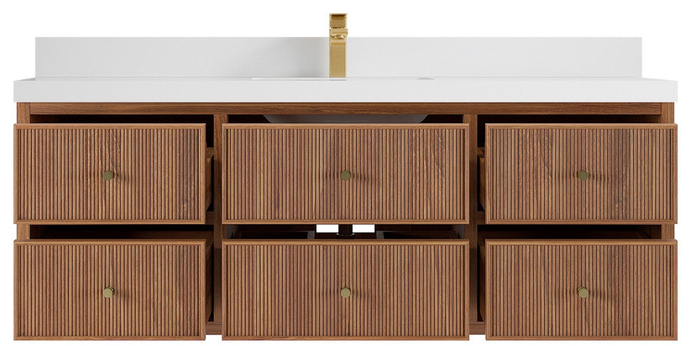 Sonoma Floating 60 Single Vanity in Dark Natural with 2" White Quartz