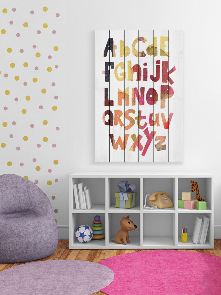 "Multi-Color Alphabet" Painting Print on White Wood, 16x24