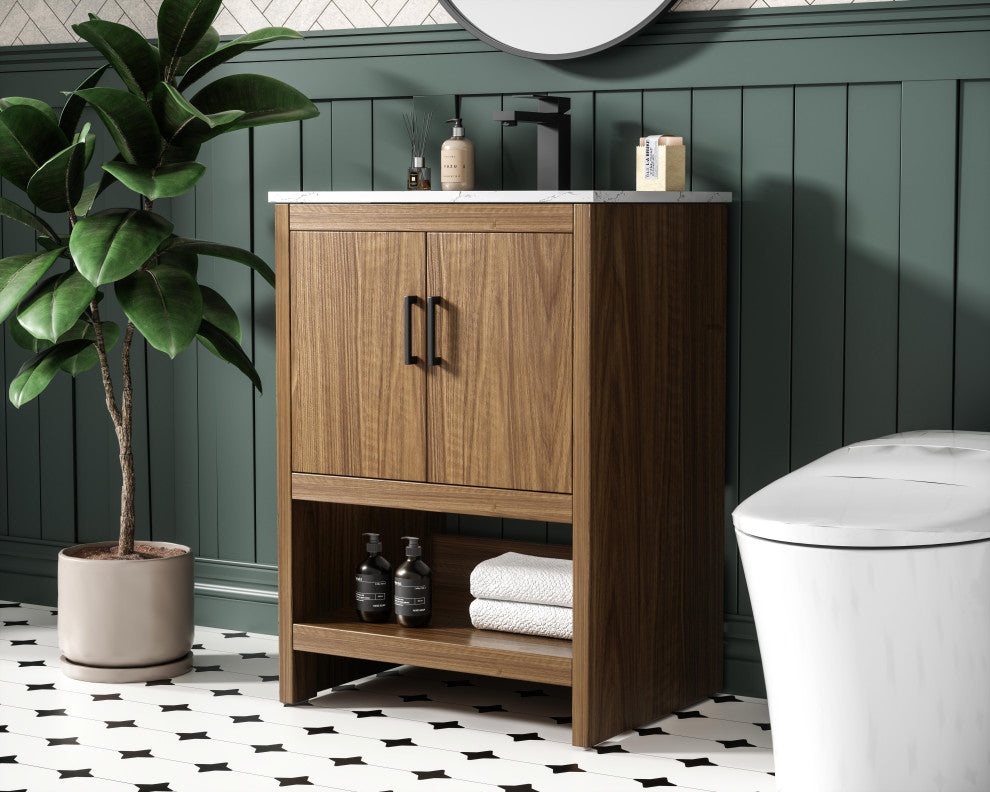 Home Living 24" Single Bathroom Vanity, Walnut Brown