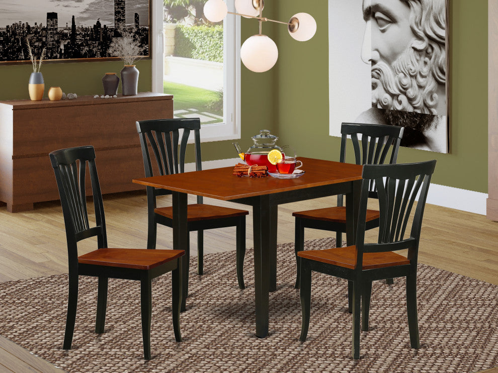 Kitchen Set 5 Pc- 4 Chairs, Table, Black Solid Wood Frame
