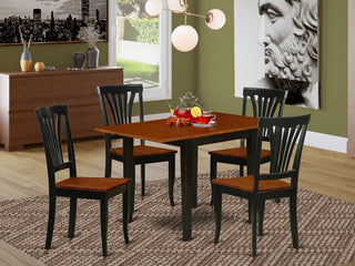 Kitchen Set 5 Pc- 4 Chairs, Table, Black Solid Wood Frame