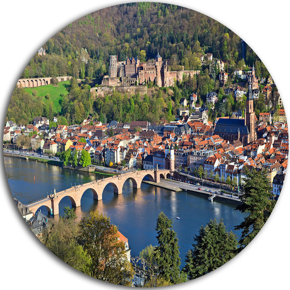 Neckar River And Heidelberg, Cityscape Photo Disc Metal Wall Art, 38"
