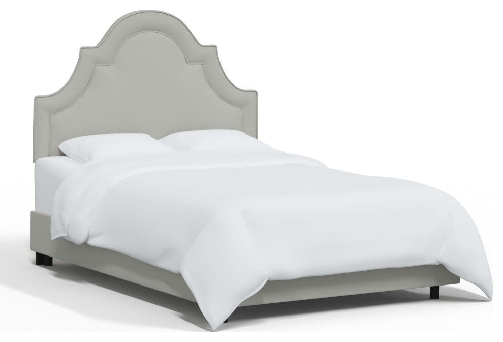 High Arched Bed With Border, Velvet Light Gray, Twin