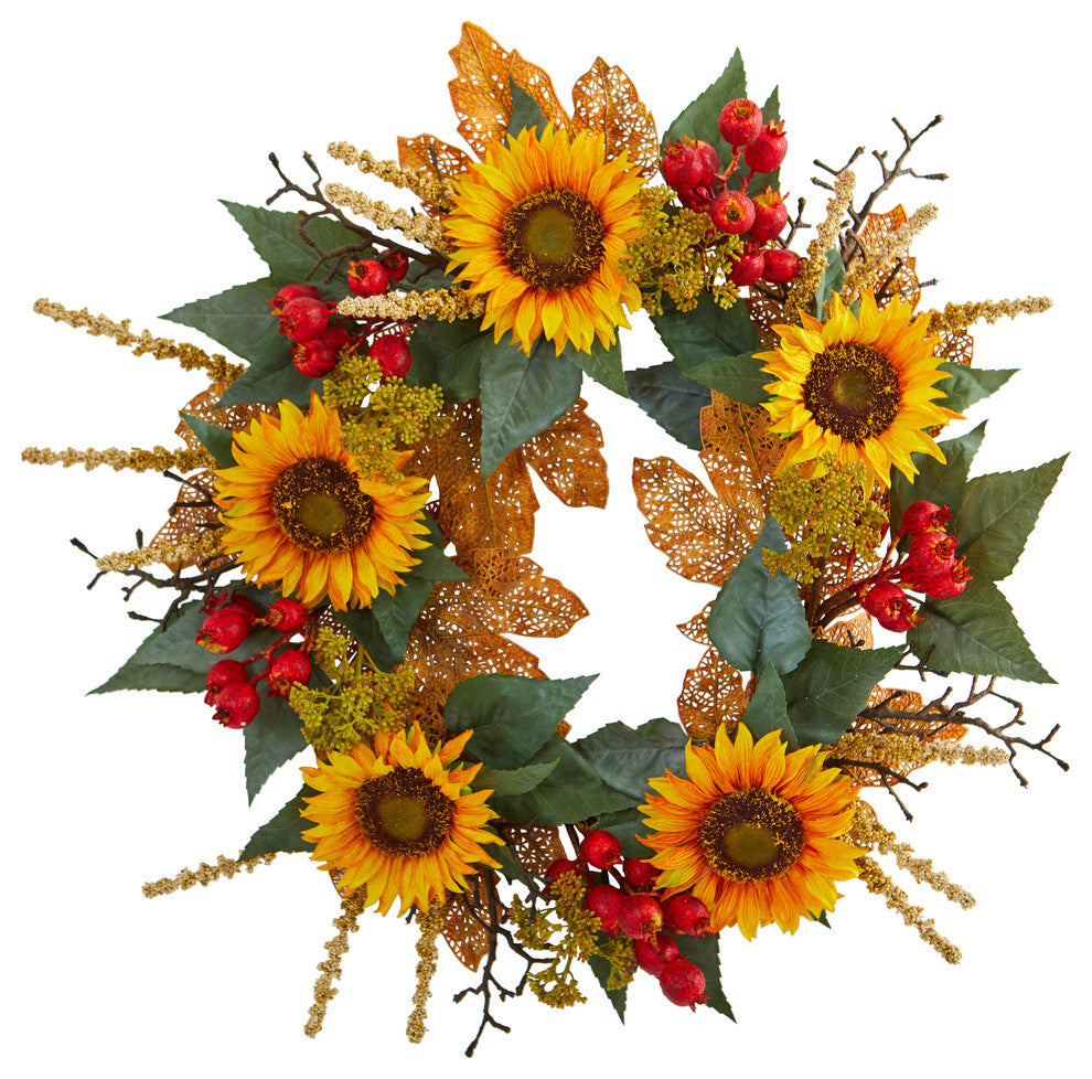 27" Sunflower Berry Artificial Wreath
