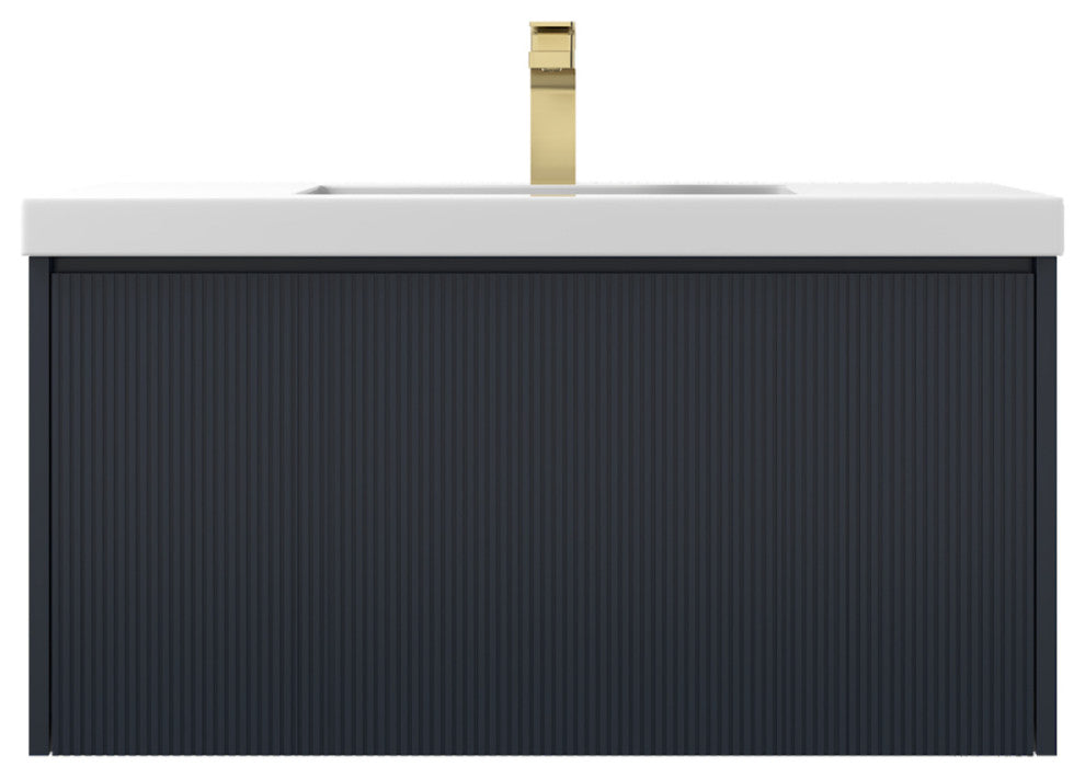 Floating Bathroom Vanity with Sink, Wall Mounted Vanity, Blue, 36" W/ Sink