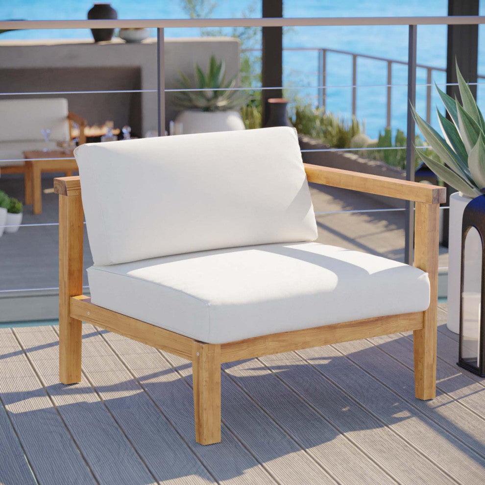 Lounge Chair, White Natural, Teak Wood, Modern, Outdoor Patio Hospitality