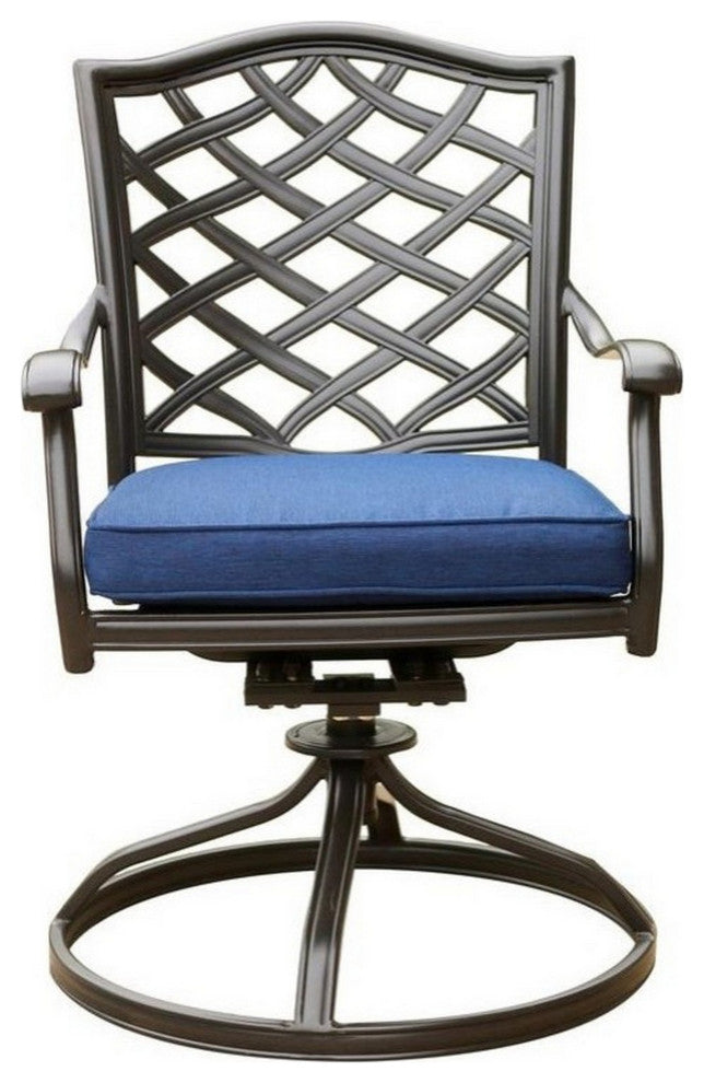 Benzara BM284153 Modern Patio Dining Swivel Chair With Cushion, Set of 2, Blue