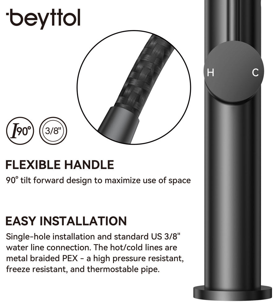 Single Handle Deck Mounted High Arc Pull Down Brass Kitchen Faucet, Matte Black