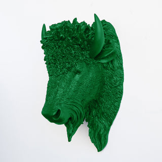 Faux Taxidermy Bison Head Wall Mount, Green