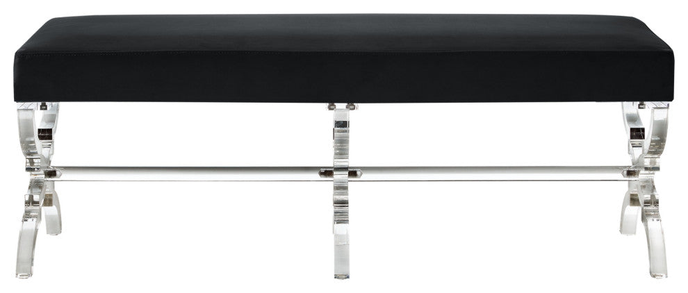 Enzo Velvet Acrylic X-Leg Bench, Black