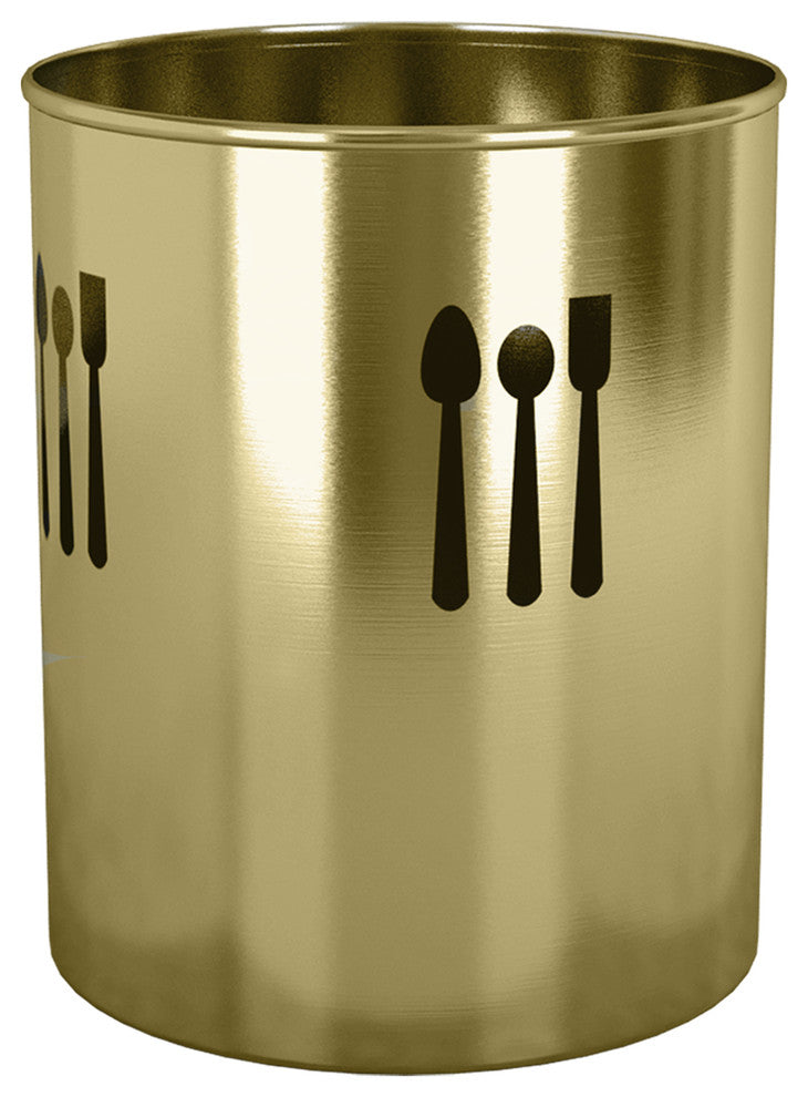 nu steel Cutout Utensil Holder With 3 Spoons, 4 Quarts, Gold