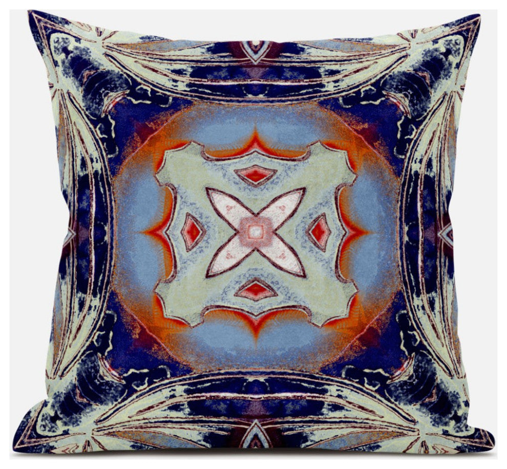 16" Indigo Orange Geo Tribal Suede Throw Pillow
