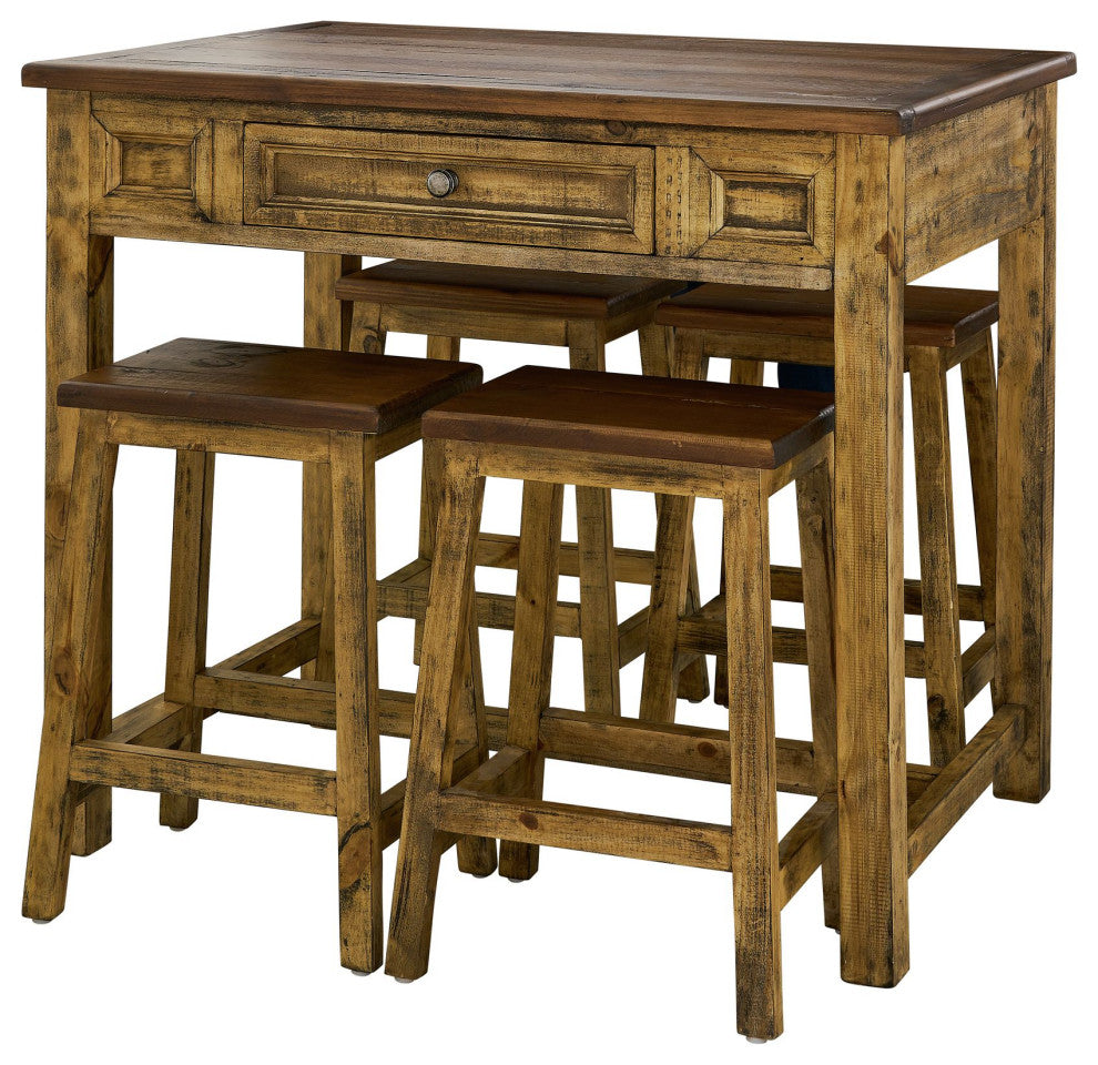 Picket House Abilene Kitchen Island and 4 Stools, Brown