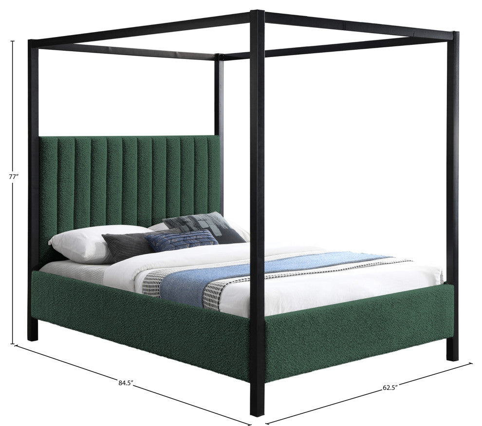 Kelly Boucle Fabric Upholstered Bed, Green, Queen