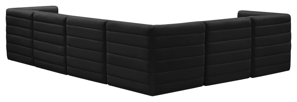 Quincy Velvet Upholstered 6-Piece L-Shaped Modular Sectional, Black
