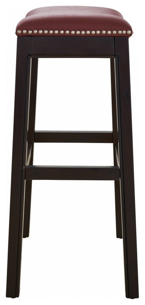 31" Dark Red And Espresso Solid Wood Backless Bar Chair