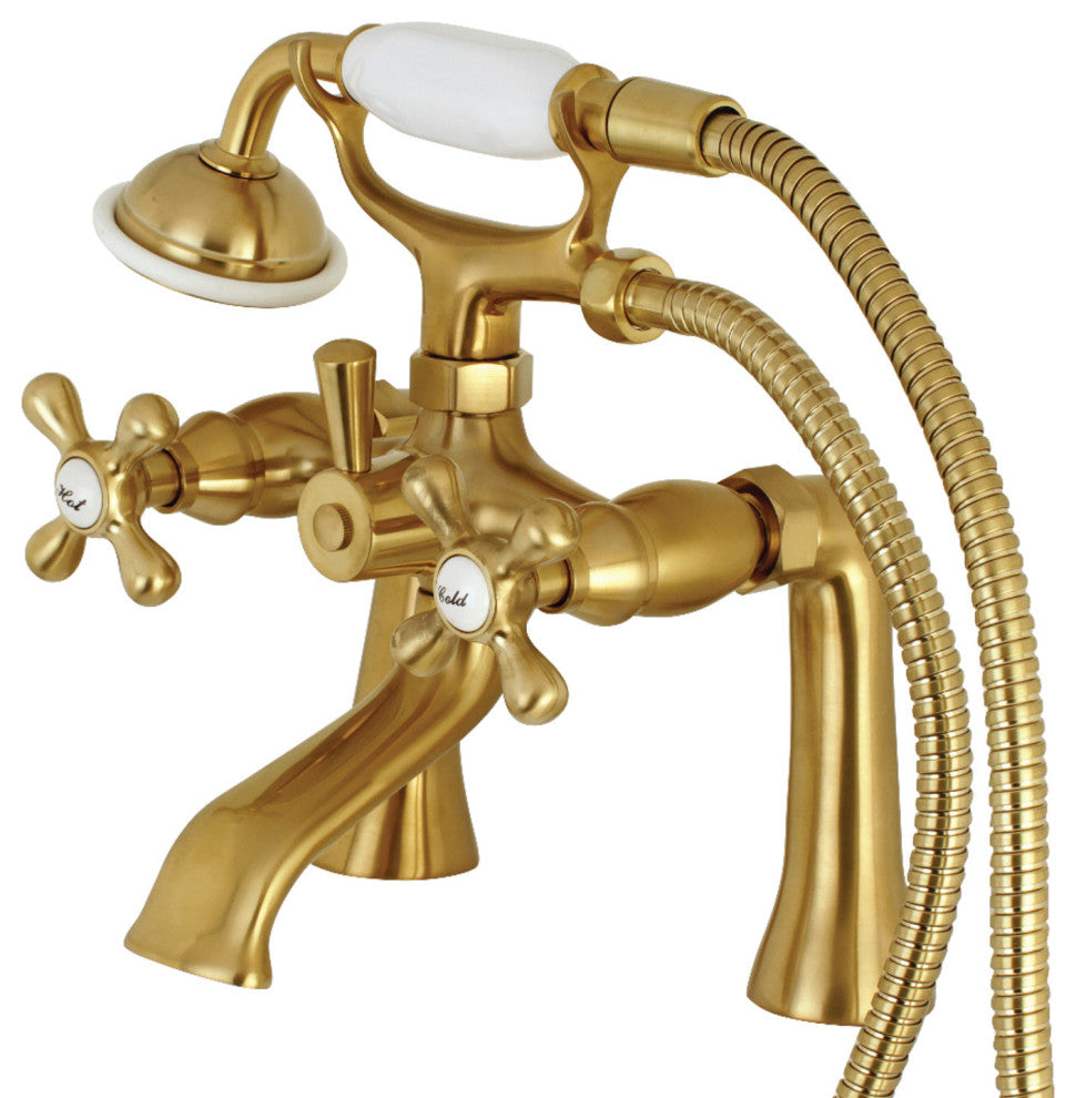 Kingston Brass Clawfoot Tub Faucet With Hand Shower, Brushed Brass