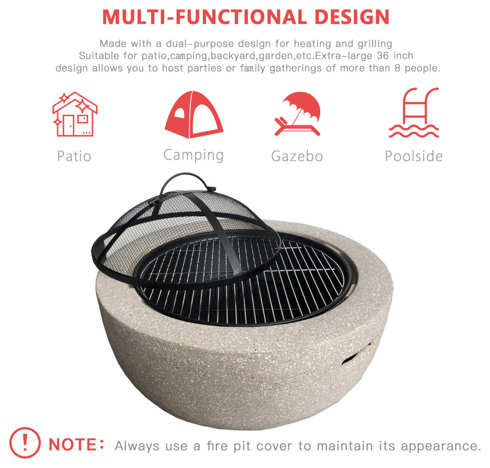 17'' H x 24'' W Polyresin Wood Burning Outdoor Fire Pit