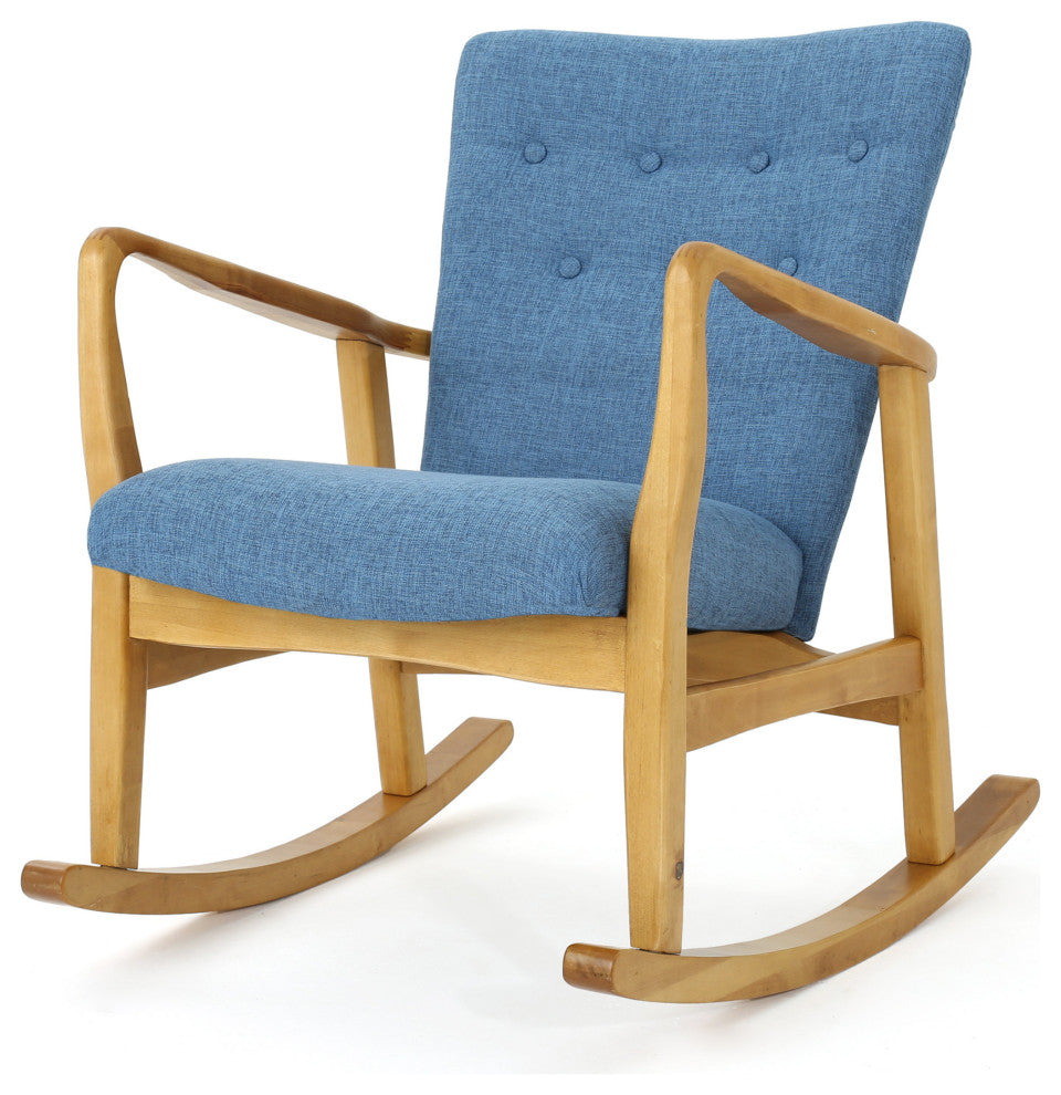 GDF Studio Collin Mid Century Fabric Rocking Chair, Muted Blue