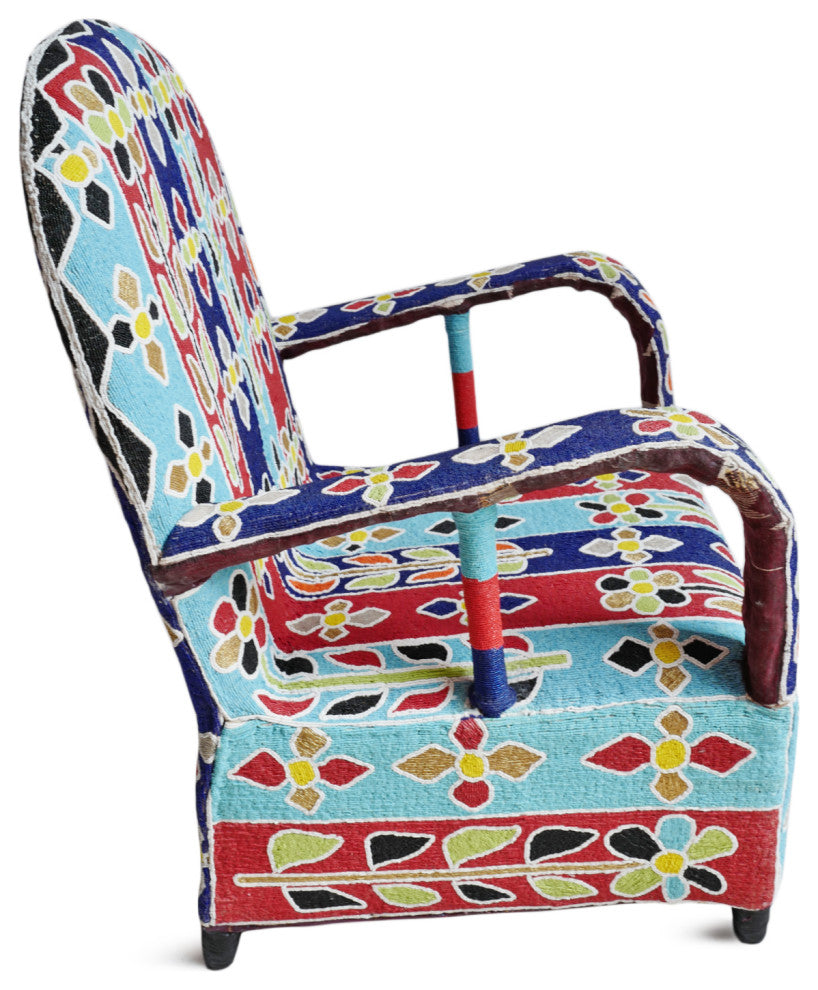 Floral Striped Yoruba Beaded Chair