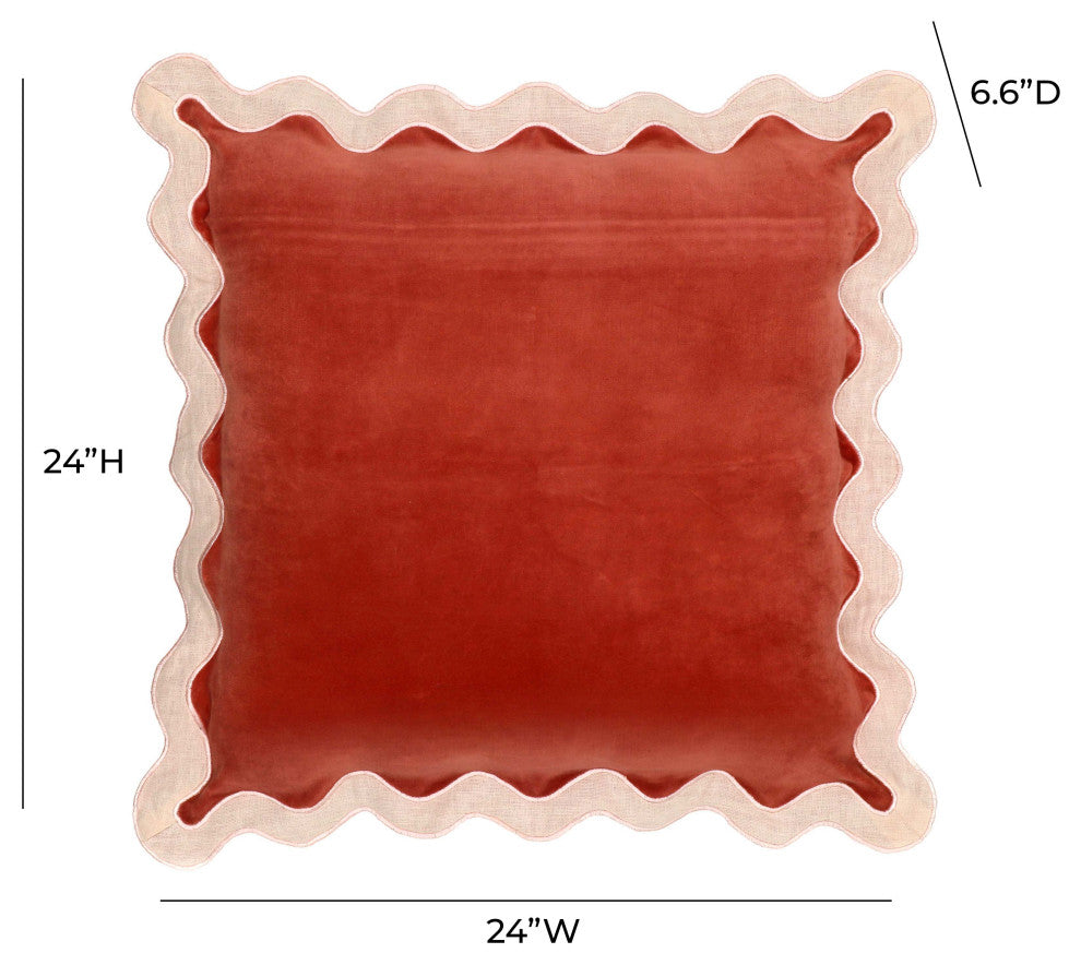 Scalloped Throw Pillow, Cream, Rust