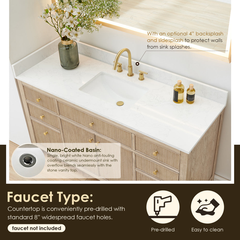 Cerrito Bathroom Vanity, Natural Oak, 60" Single, Without Mirror