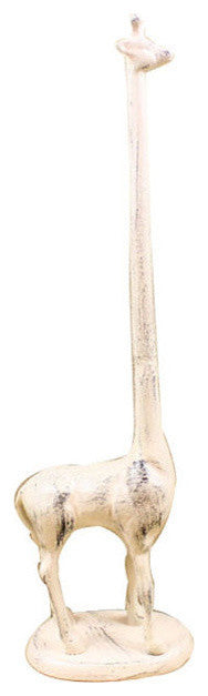 Whitewashed Cast Iron Giraffe Paper Towel Holder 19"