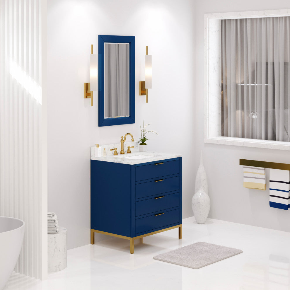 Bristol 30" Marble Countertop Vanity, Monarch Blue With Mirrors