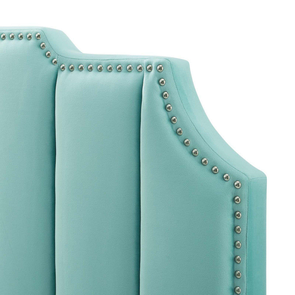 Headboard, Twin Size, Velvet, Blue, Modern Contemporary, Bedroom Master Suite