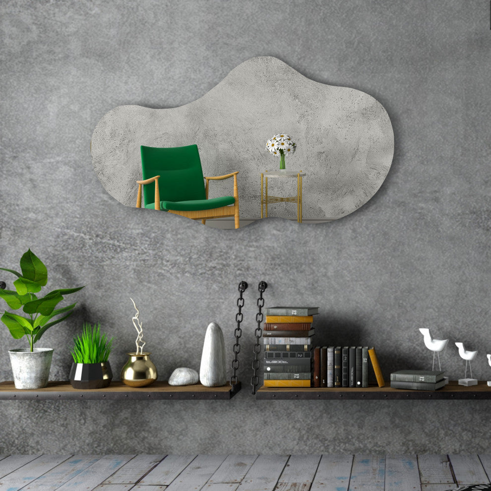Asymmetrical Mirror, Decorative Irregular Cloud Mirror, White, 36x20