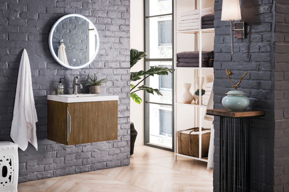 Columbia 24" Single Vanity, Latte Oak, White Glossy Composite Stone Top