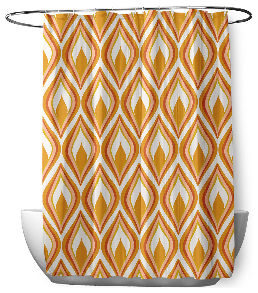 70"Wx73"L Feathers Shower Curtain, Golden Mustard
