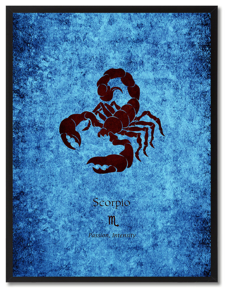 Scorpio Horoscope Astrology Blue Print on Canvas with Picture Frame, 22"x29"