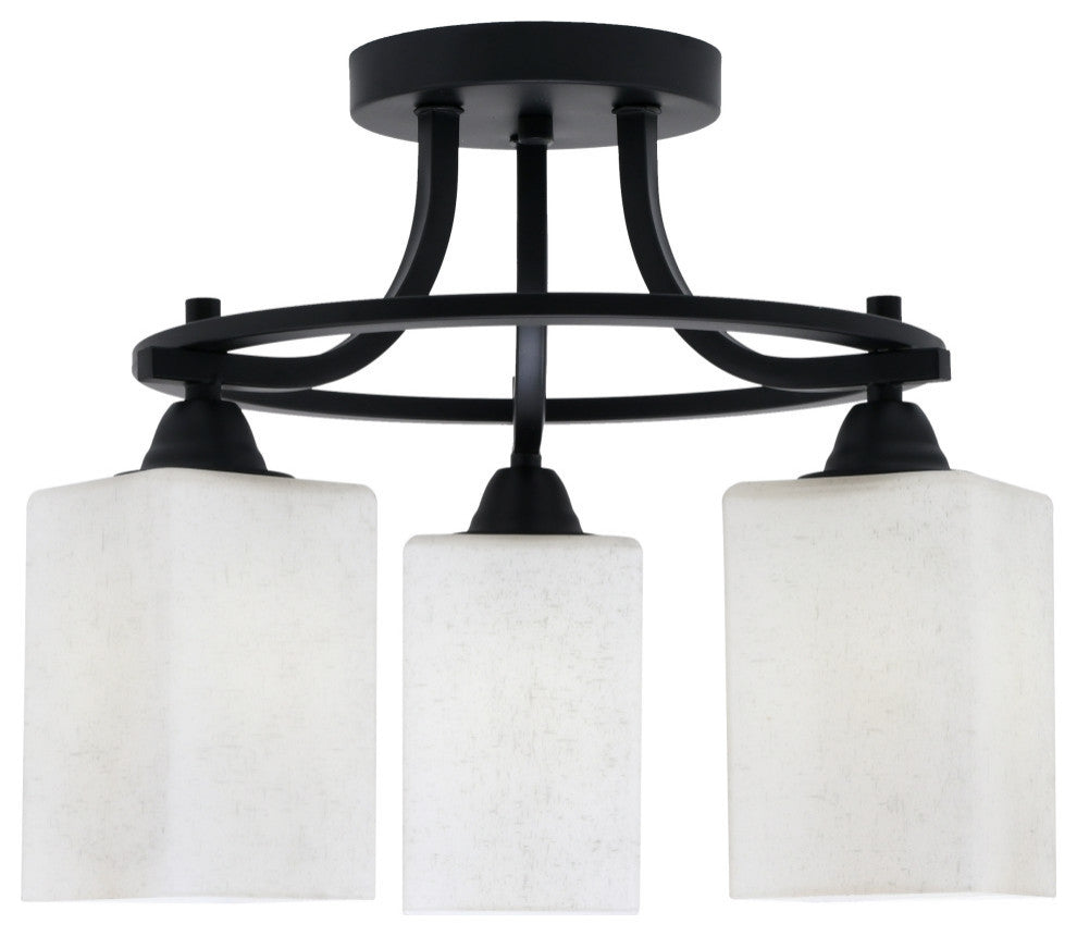 Paramount 3-Light Semi-Flush Light, Matte Black, 4" White Muslin Glass