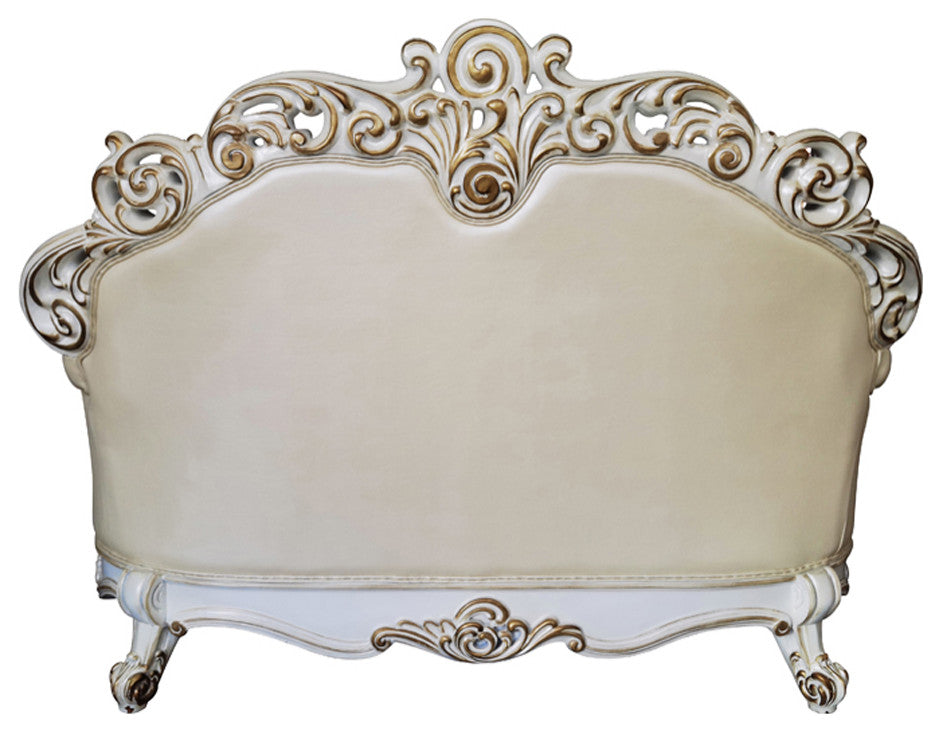 Vendome Loveseat With 3 Pillows, Champagne Synthetic Leather