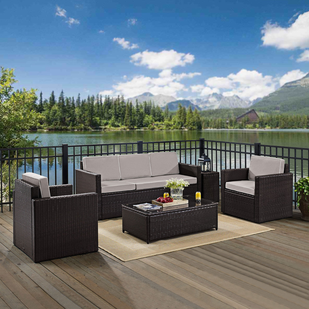 Palm Harbor 5-Piece Outdoor Wicker Sofa Conversation Set, Cushions Gray