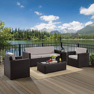 Palm Harbor 5-Piece Outdoor Wicker Sofa Conversation Set, Cushions Gray