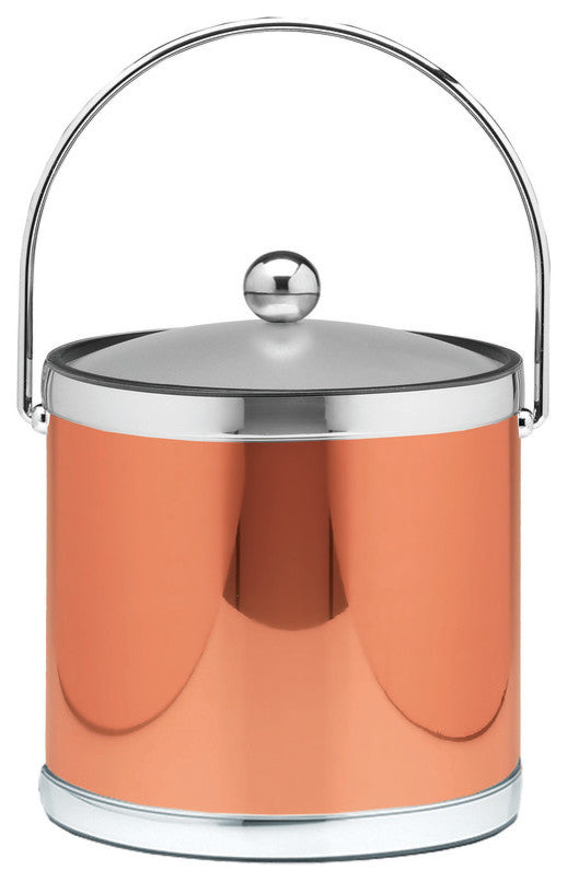 Polished Copper, Chrome 3 qt Ice Bucket With Bale Handle, Lucite Cover With Knob