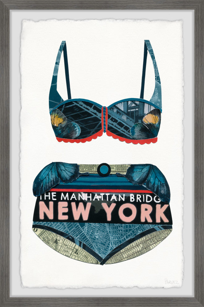 "NY Bridge Bikini" Framed Painting Print, 12x18