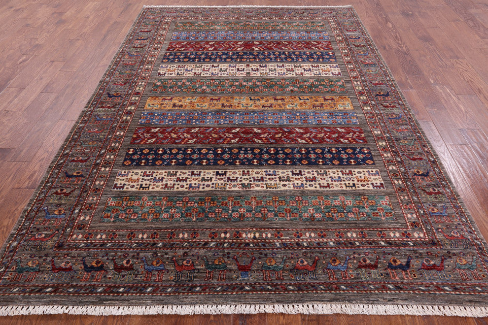 Tribal Persian Gabbeh Hand Knotted Rug 6' 11" X 9' 9" Q10446