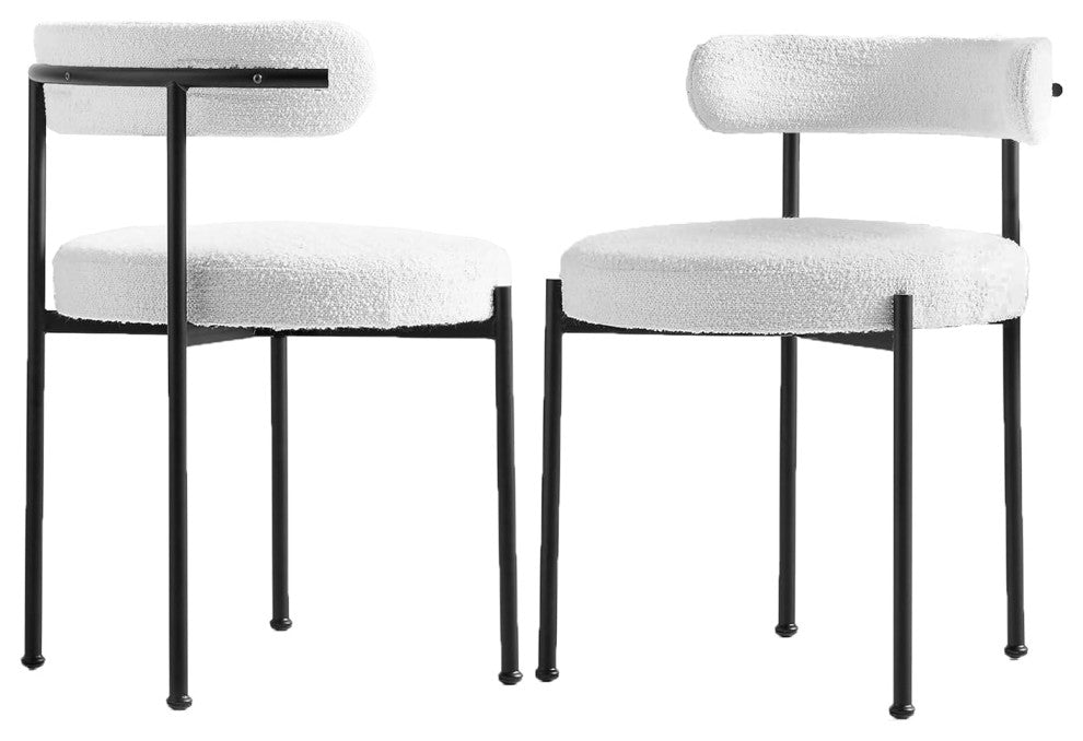 Contemporary Boucle Fabric Upholstered Dining Chair - White - Set of 2
