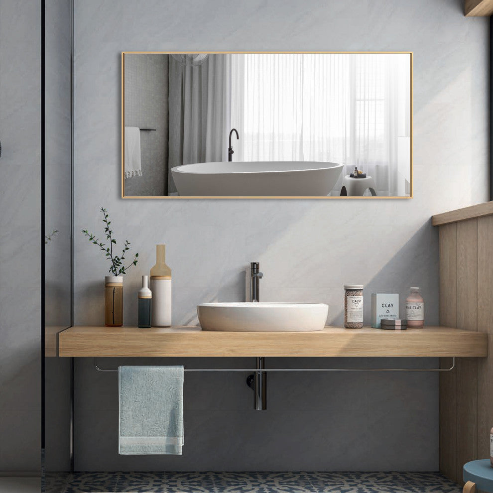 Rectangle Metal Framed Wall Mirror Bathroom Vanity Mirror, Gold, 20"x40