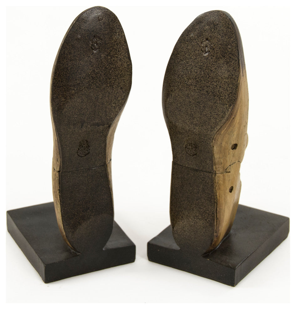 Resin Shoe Bookends, Beige, Distressed Browns, Black