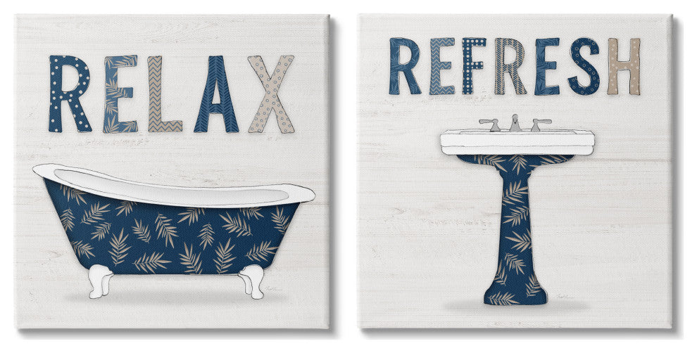 Relax Refresh Bathroom Phrases Blue Palm Pattern Text,24 x 24