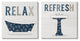 Relax Refresh Bathroom Phrases Blue Palm Pattern Text,24 x 24