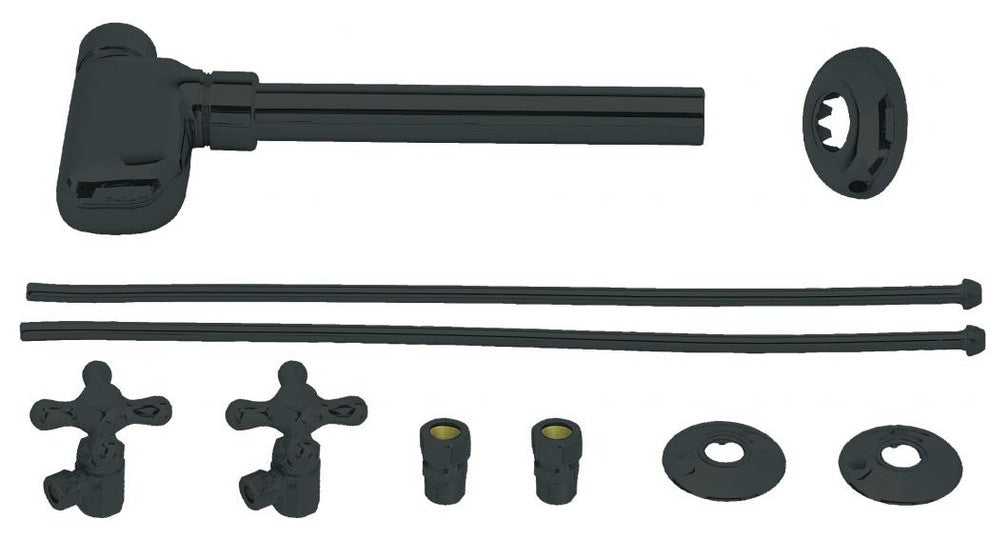 European Pedestal Lavatory Kit - Cross Handles In Powder Coated Flat Black